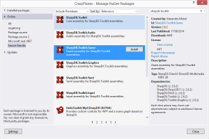 Installing SharpDX Toolkig packages from NuGet window